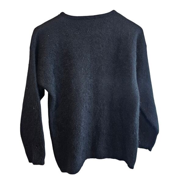 Vintage Rafaella Sweater Women Medium Black Lambswool Angora Beaded Glam Classic - Picture 2 of 10